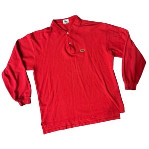 Vintage Izod Lacoste Long Sleeve Polo Shirt Red Croc Logo USA Mens Large VTG 90s